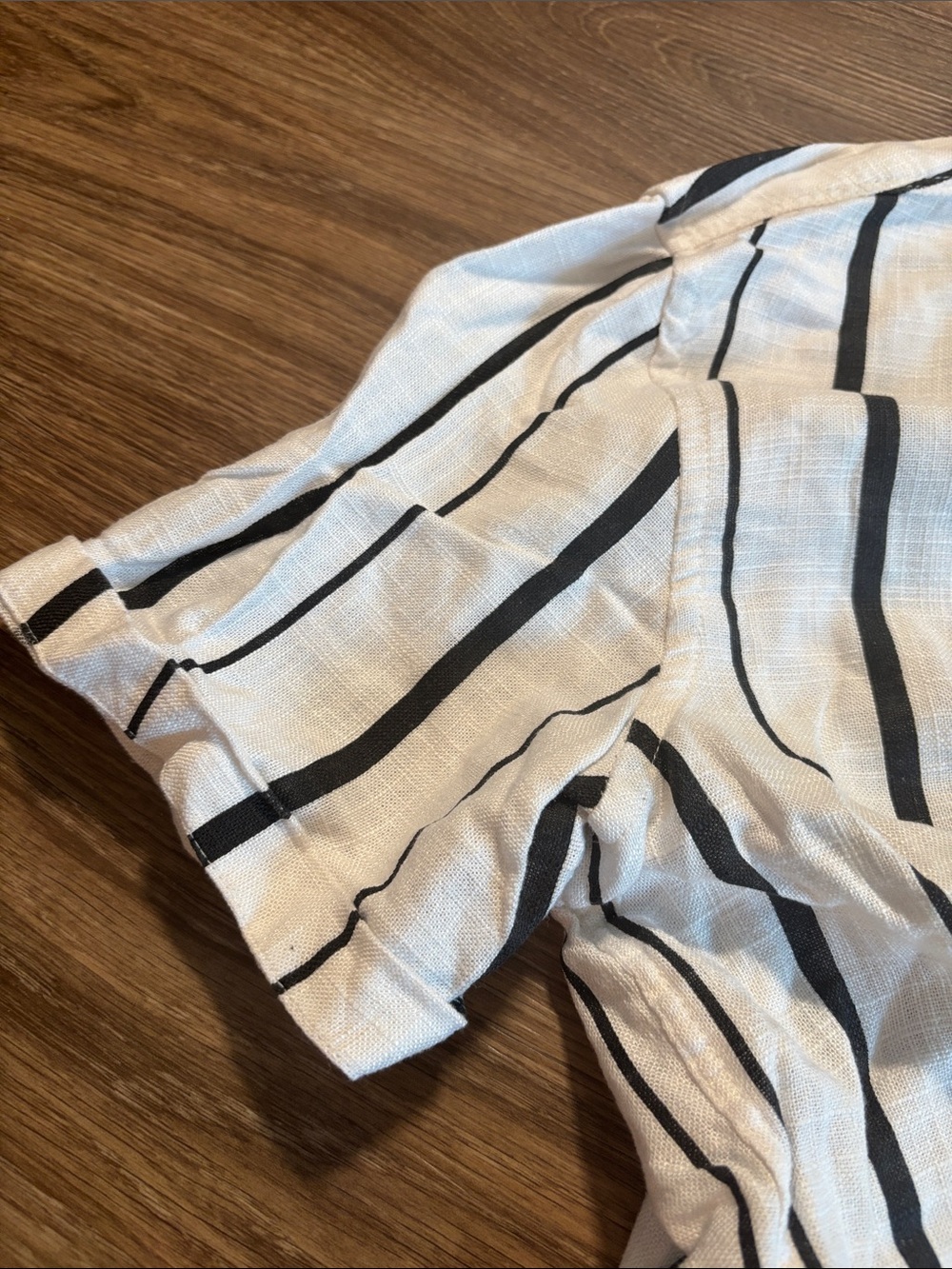 Zara Mens Striped Short Sleeve Button-Up Shirt Viscose White Black Large - Picture 6 of 6
